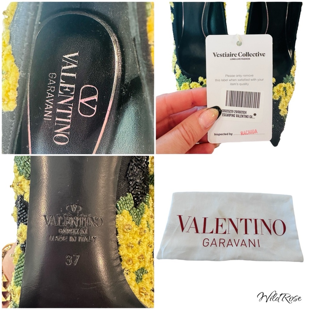 VALENTINO GARAVANI Floral Yellow Green Black Beaded & Embroidered Heels SZ 37 - Picture 17 of 17
